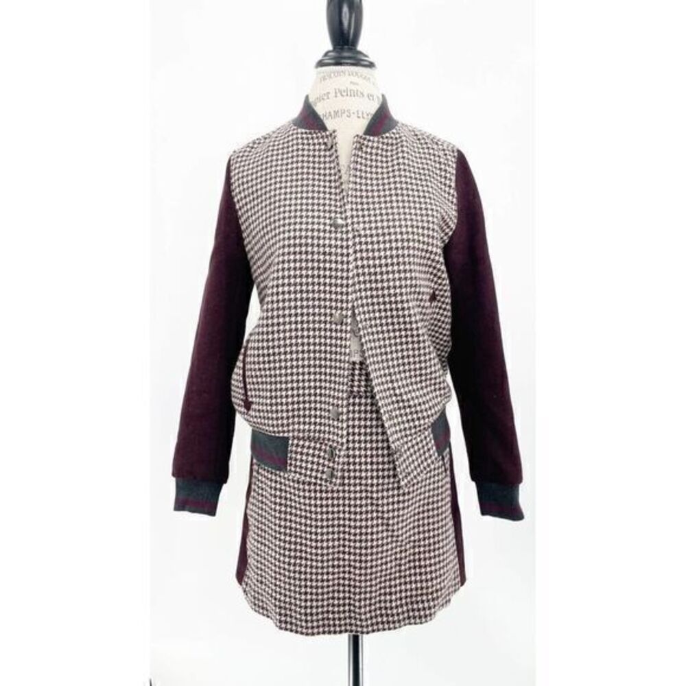 ZARA Houndstooth Varsity Jacket & Skirt Suit Set SMALL